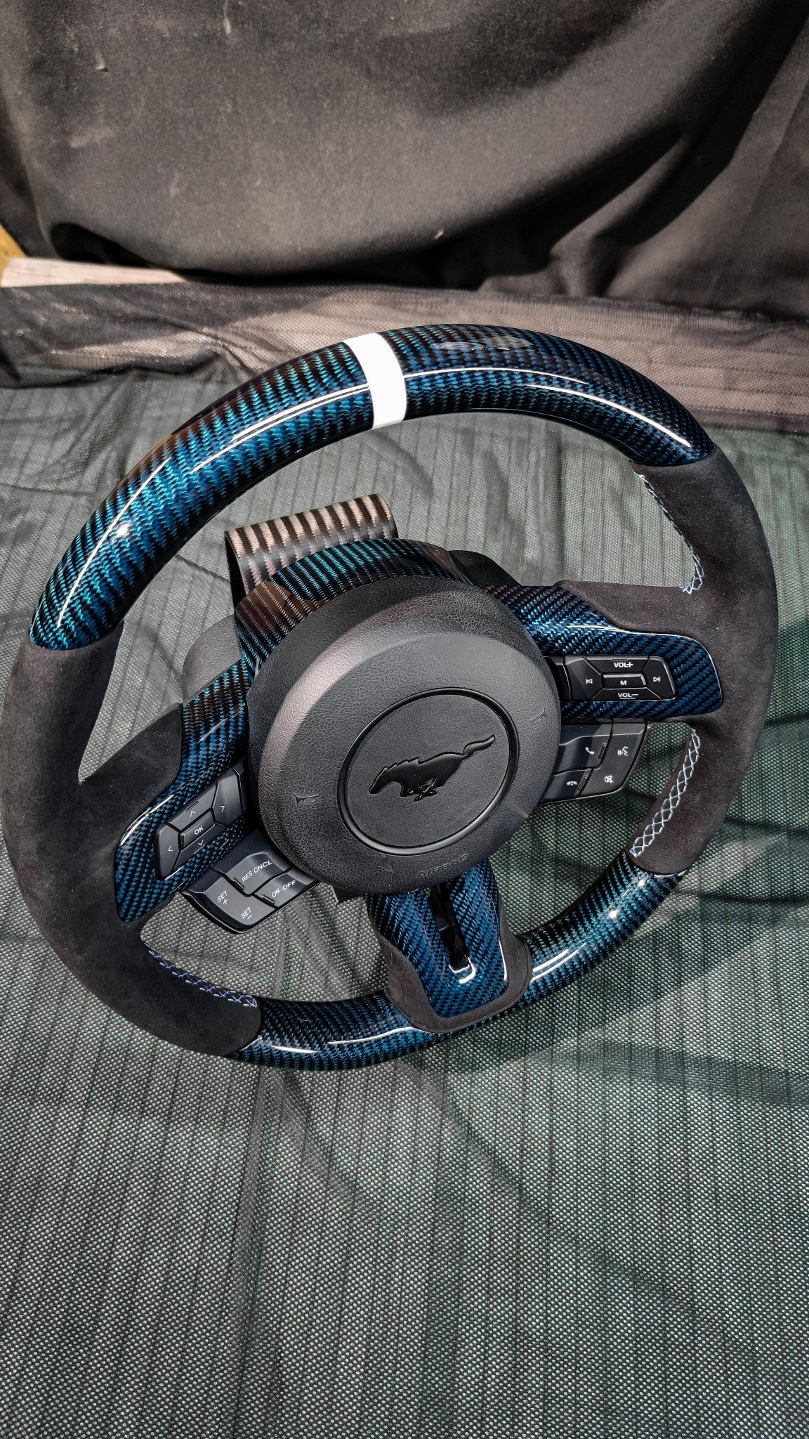 2015-2023 Mustang S550 Carbon Fiber Steering Wheel Blue Carbon Fiber