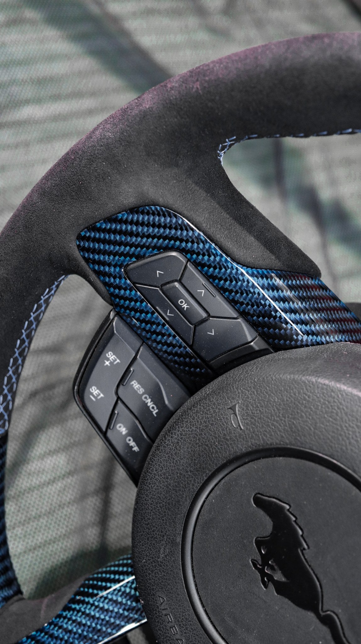 2015-2023 Mustang S550 Carbon Fiber Steering Wheel Blue Carbon Fiber