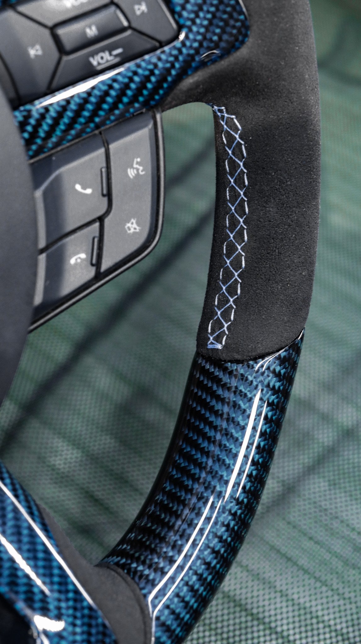 2015-2023 Mustang S550 Carbon Fiber Steering Wheel Blue Carbon Fiber