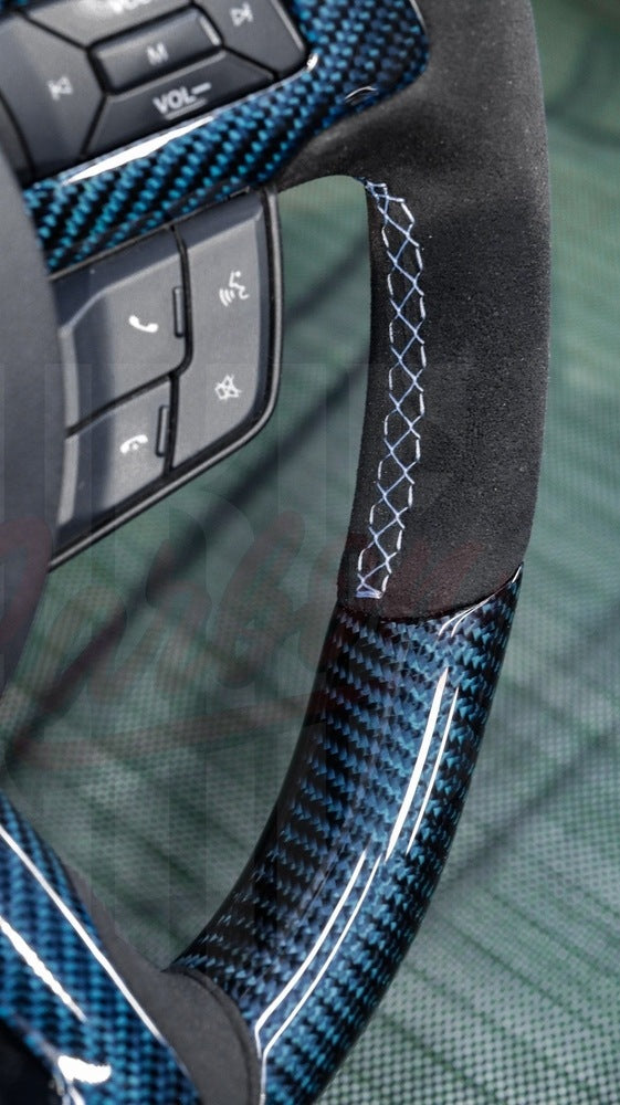 2015-2023 Mustang S550 Carbon Fiber Steering Wheel Blue Carbon Fiber - by ukiecarbon.com