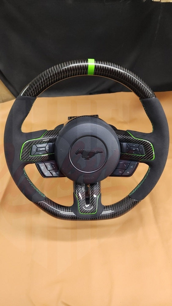 2015-2023 Mustang S550 Carbon Fiber Steering Wheel With Colored Accents - by ukiecarbon.com