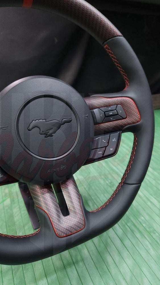 2015-2023 Mustang S550 Reflective Red Matte Carbon Fiber Steering Wheel - by ukiecarbon.com