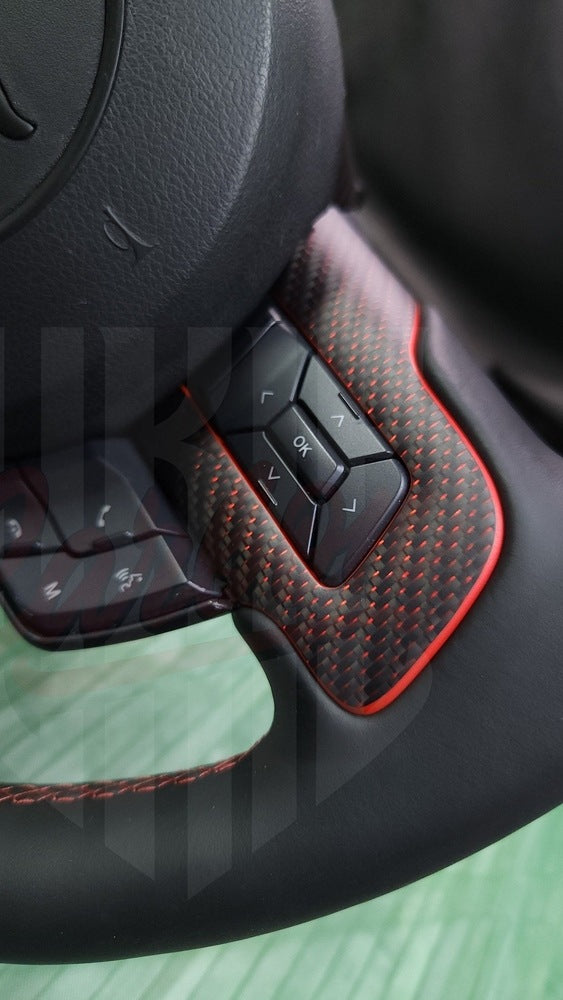 2015-2023 Mustang S550 Reflective Red Matte Carbon Fiber Steering Wheel - by ukiecarbon.com