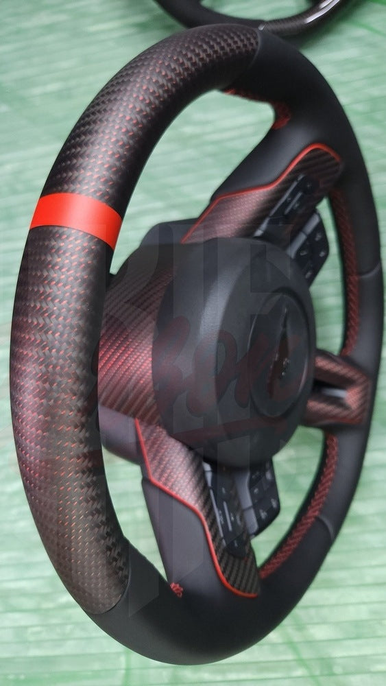 2015-2023 Mustang S550 Reflective Red Matte Carbon Fiber Steering Wheel - by ukiecarbon.com