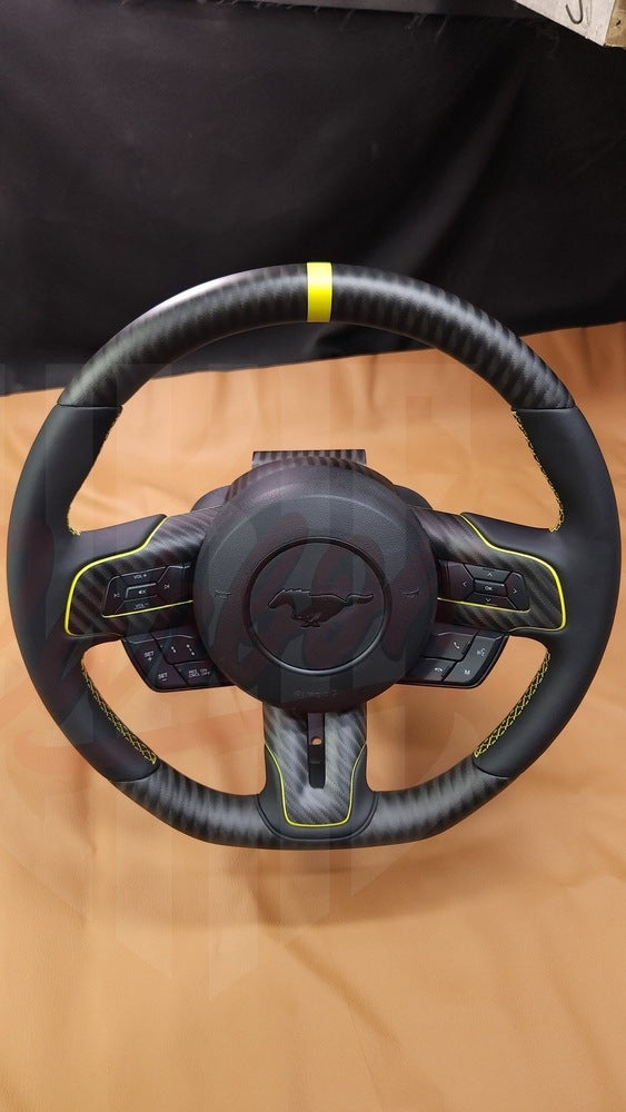 2015-2023 Mustang S550 4x4 Twill Matte Carbon Fiber Steering Wheel 2 - by ukiecarbon.com