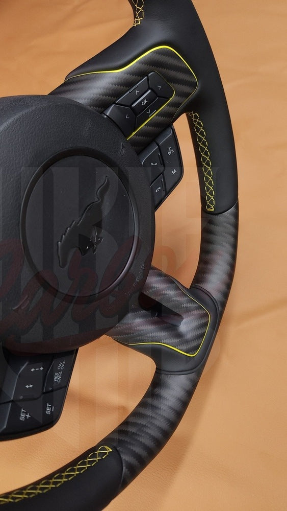 2015-2023 Mustang S550 4x4 Twill Matte Carbon Fiber Steering Wheel 2 - by ukiecarbon.com
