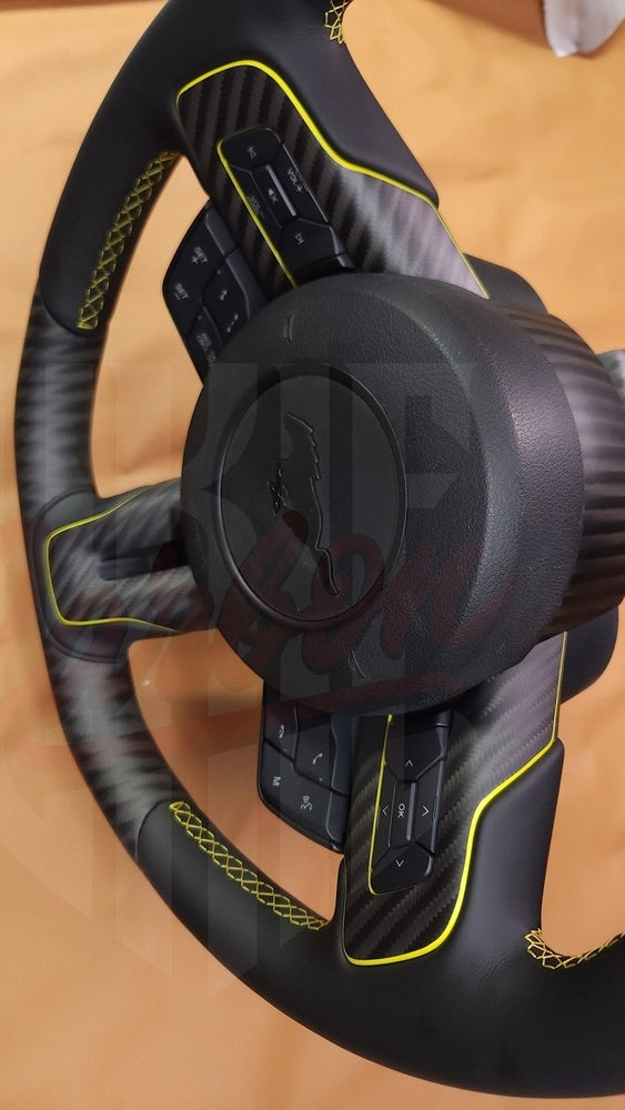 2015-2023 Mustang S550 4x4 Twill Matte Carbon Fiber Steering Wheel 2 - by ukiecarbon.com