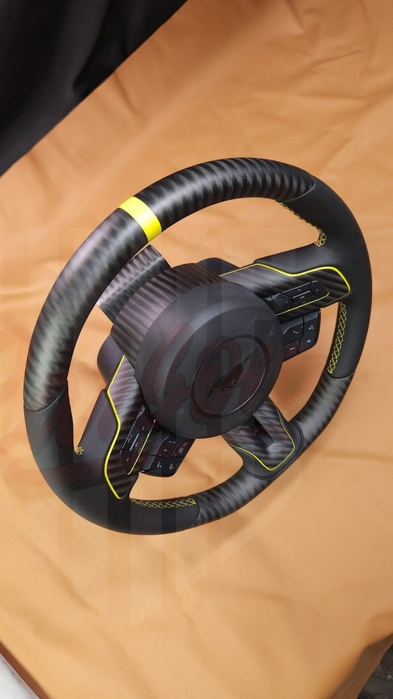 2015-2023 Mustang S550 4x4 Twill Matte Carbon Fiber Steering Wheel 2 - by ukiecarbon.com