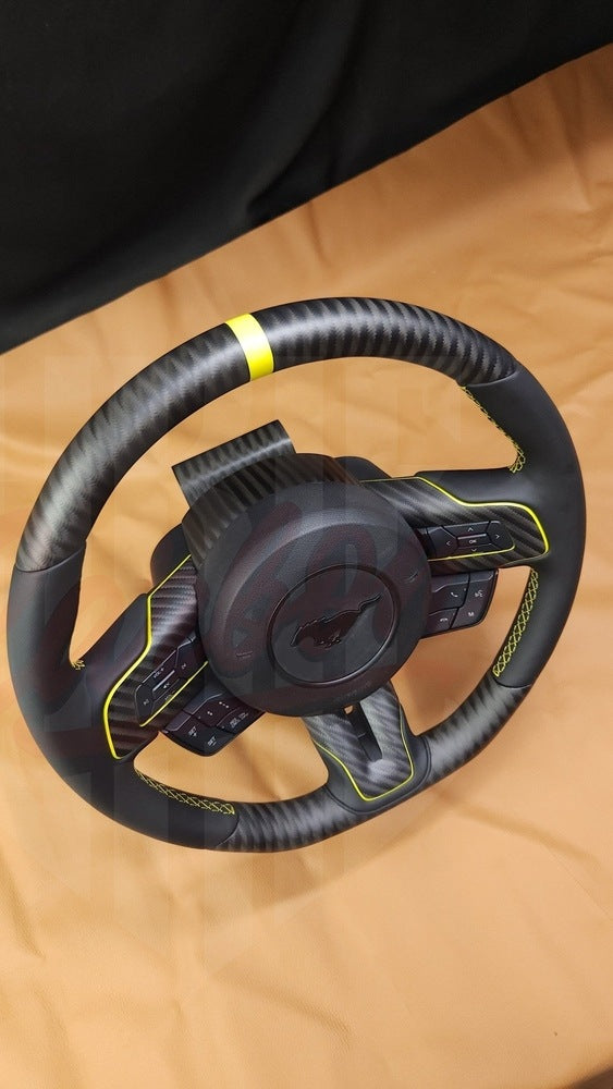 2015-2023 Mustang S550 4x4 Twill Matte Carbon Fiber Steering Wheel 2 - by ukiecarbon.com