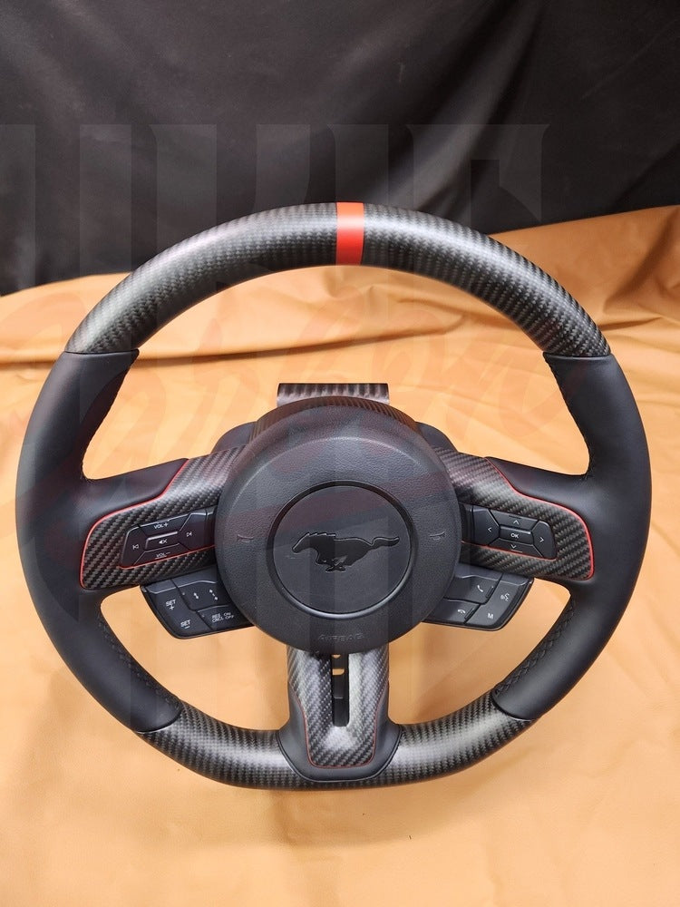 2015-2023 Mustang S550 Steering Wheel Top and Bottom Matte Carbon Fiber - by ukiecarbon.com