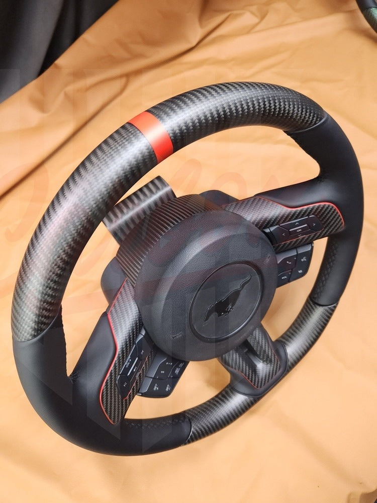 2015-2023 Mustang S550 Steering Wheel Top and Bottom Matte Carbon Fiber - by ukiecarbon.com