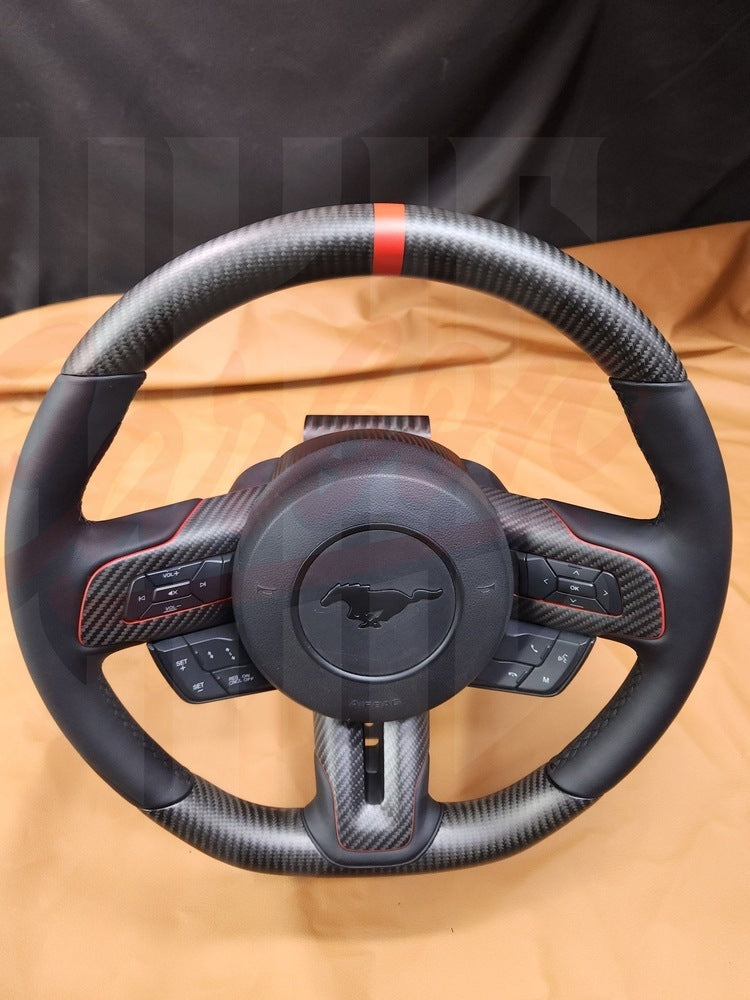 2015-2023 Mustang S550 Steering Wheel Top and Bottom Matte Carbon Fiber - by ukiecarbon.com