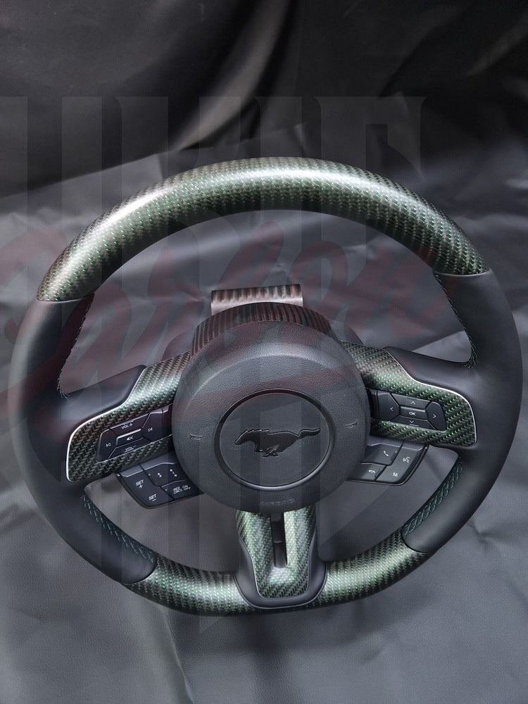 2015-2023 S550 Mustang Matte Reflective Green Carbon Fiber Steering Wheel - by ukiecarbon.com