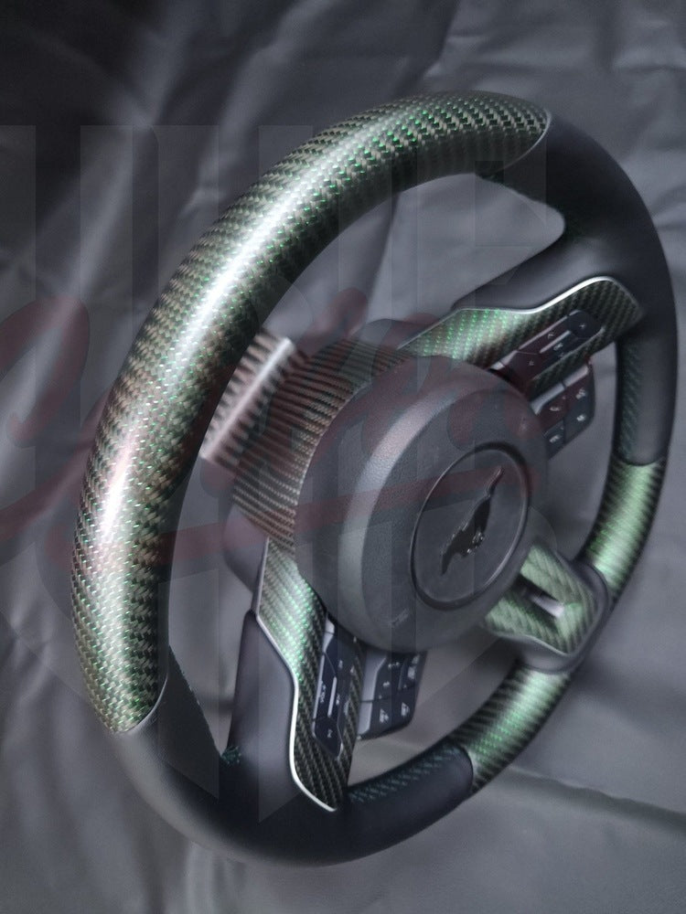 2015-2023 S550 Mustang Matte Reflective Green Carbon Fiber Steering Wheel - by ukiecarbon.com