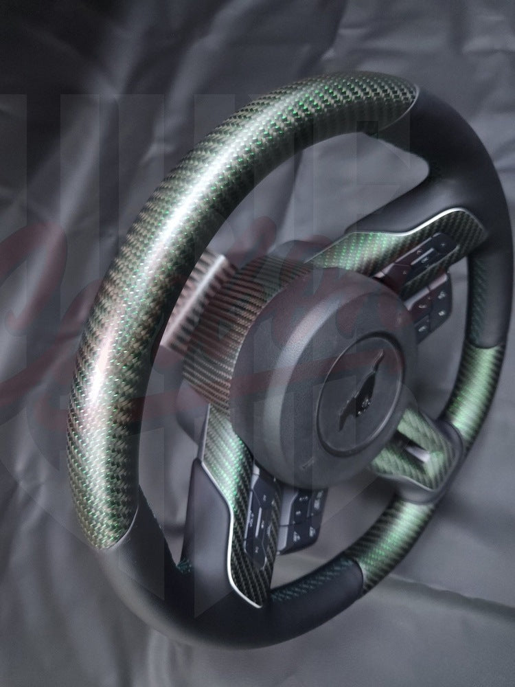 2015-2023 S550 Mustang Matte Reflective Green Carbon Fiber Steering Wheel - by ukiecarbon.com