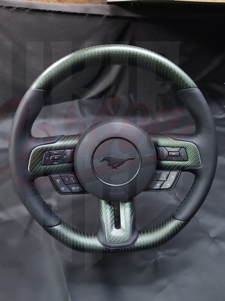 2015-2023 S550 Mustang Matte Reflective Green Carbon Fiber Steering Wheel - by ukiecarbon.com