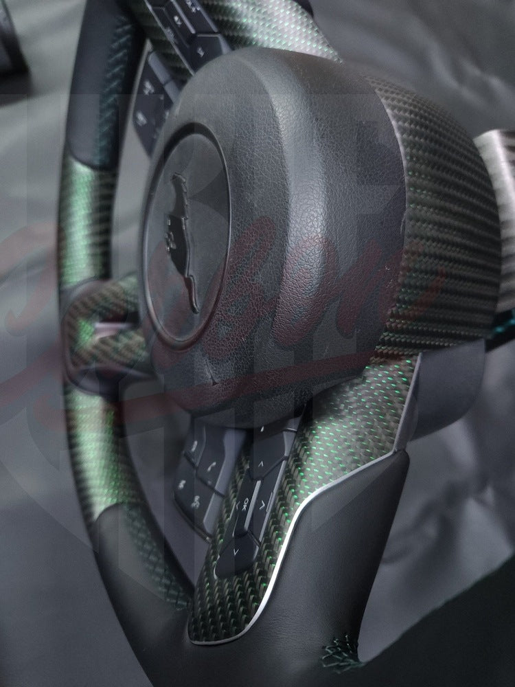 2015-2023 S550 Mustang Matte Reflective Green Carbon Fiber Steering Wheel - by ukiecarbon.com