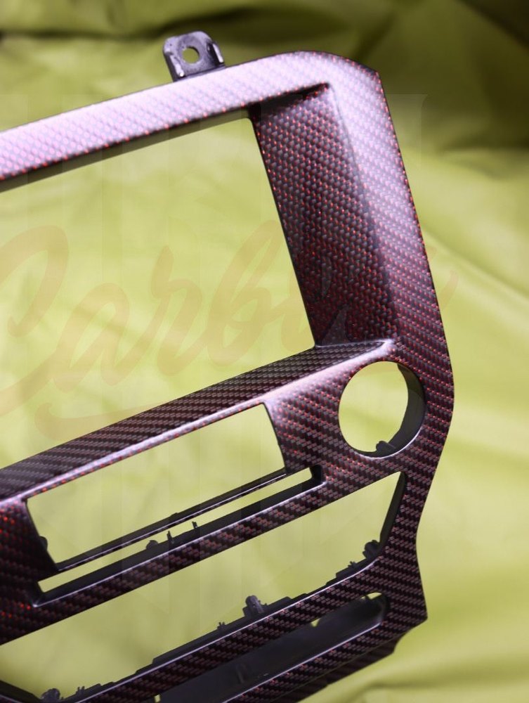 2015-2023 Mustang S550 Matte Red Reflective Carbon Fiber Navigation Bezel - by ukiecarbon.com