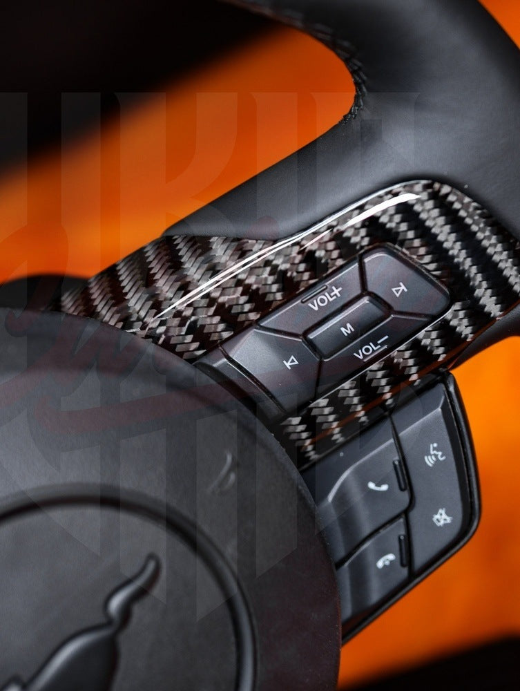 2015-2023 Mustang S550 Gloss Wide Carbon Fiber Steering Wheel With Strip - by ukiecarbon.com