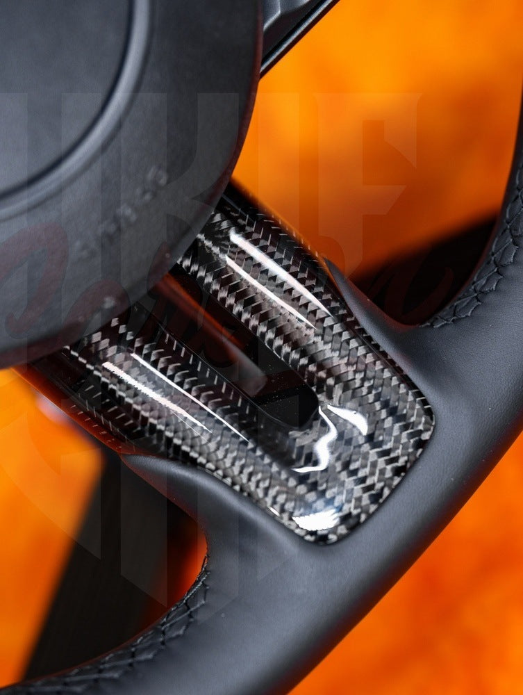 2015-2023 Mustang S550 Gloss Wide Carbon Fiber Steering Wheel With Strip - by ukiecarbon.com