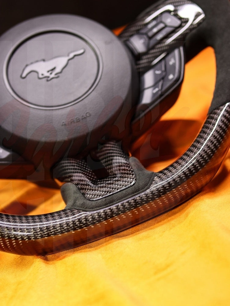 2015-2023 Mustang S550 Carbon Fiber Steering Wheel Top and Bottom Carbon Fiber - by ukiecarbon.com