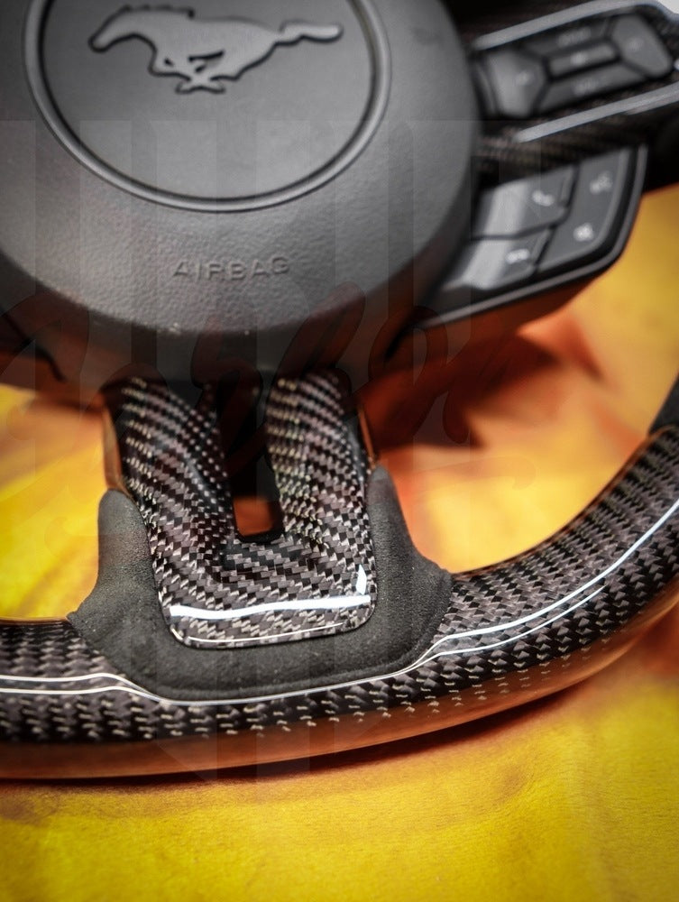 2015-2023 Mustang S550 Carbon Fiber Steering Wheel Top and Bottom Carbon Fiber - by ukiecarbon.com