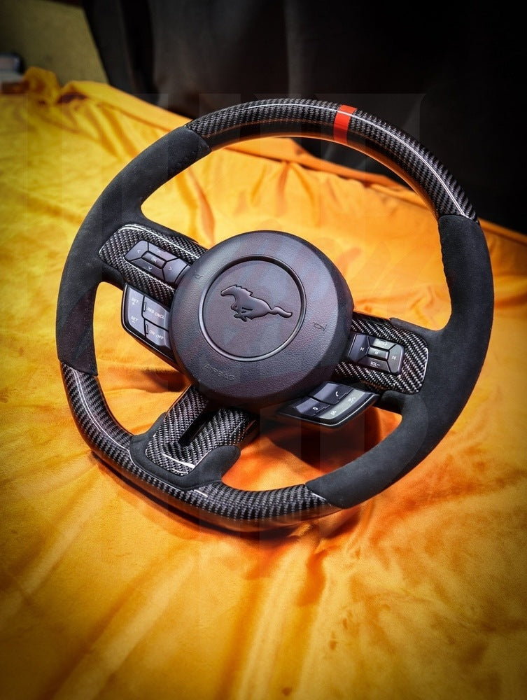 2015-2023 Mustang S550 Carbon Fiber Steering Wheel Top and Bottom Carbon Fiber - by ukiecarbon.com
