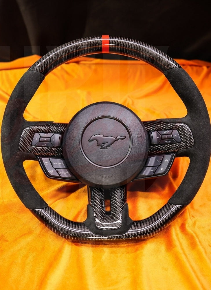 2015-2023 Mustang S550 Carbon Fiber Steering Wheel Top and Bottom Carbon Fiber - by ukiecarbon.com