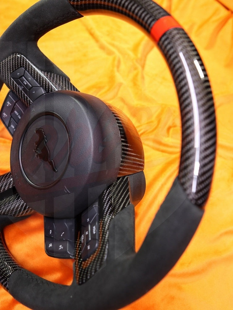 2015-2023 Mustang S550 Carbon Fiber Steering Wheel Top and Bottom Carbon Fiber - by ukiecarbon.com