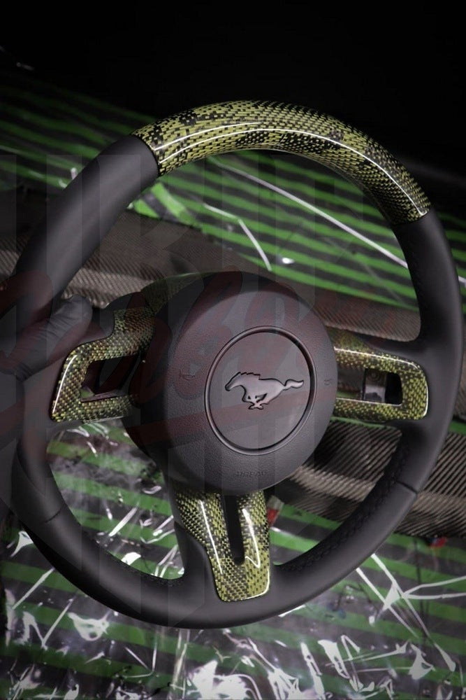 2015-2023 Mustang S550 Green Camo Carbon Fiber Steering Wheel - by ukiecarbon.com