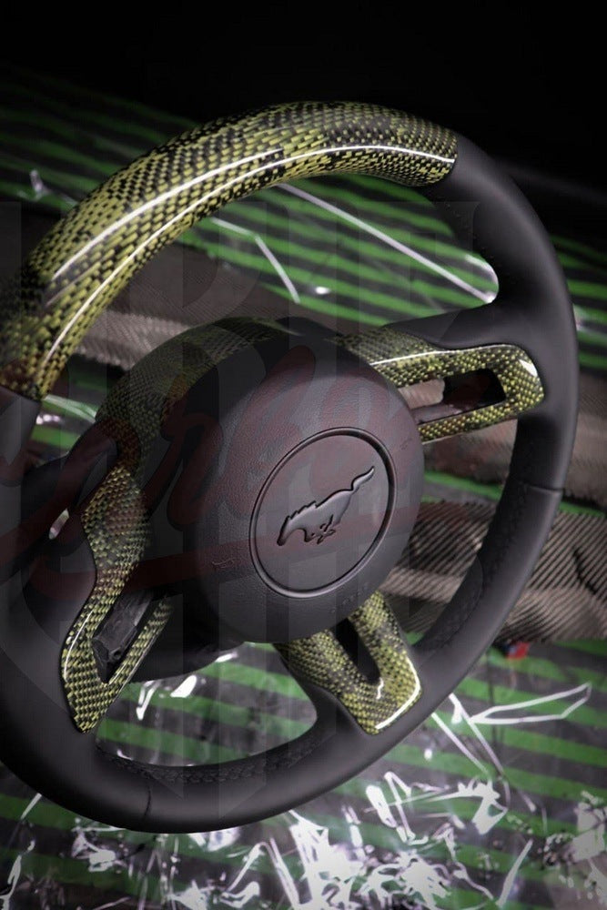 2015-2023 Mustang S550 Green Camo Carbon Fiber Steering Wheel - by ukiecarbon.com