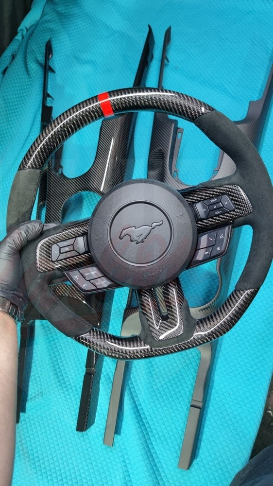2015-2023 Mustang S550 Carbon Fiber Steering Wheel Top and Bottom Carbon Fiber - by ukiecarbon.com