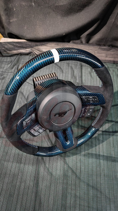 2015-2023 Mustang S550 Blue Carbon Fiber Steering Wheel
