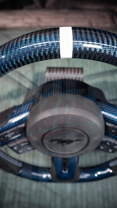 2015-2023 Mustang S550 Carbon Fiber Steering Wheel Blue Carbon Fiber - by ukiecarbon.com