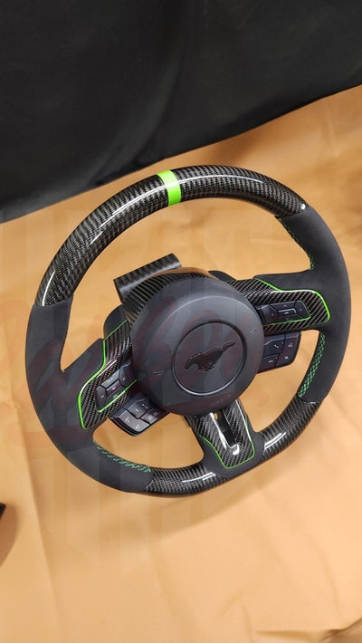 2015-2023 Mustang S550 Carbon Fiber Steering Wheel With Colored Accents - by ukiecarbon.com