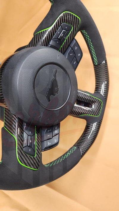 2015-2023 Mustang S550 Carbon Fiber Steering Wheel With Colored Accents - by ukiecarbon.com