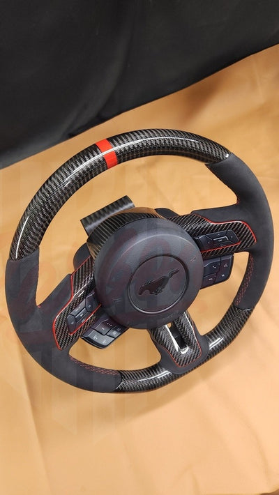2015-2023 Mustang S550 Carbon Fiber Steering Wheel With Colored Accents - by ukiecarbon.com
