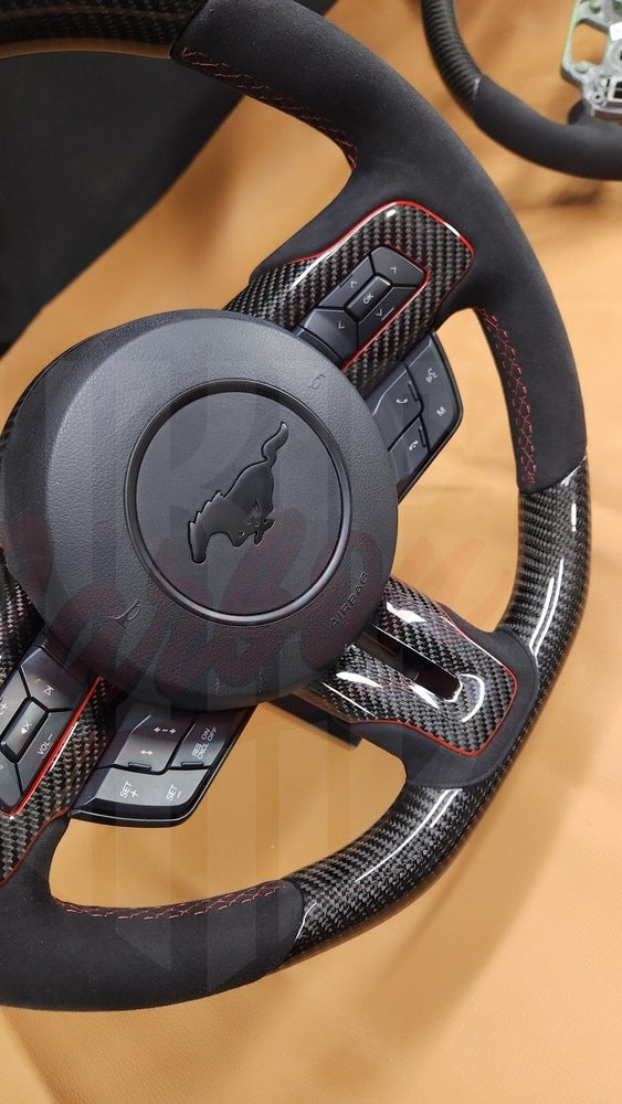 2015-2023 Mustang S550 Carbon Fiber Steering Wheel With Colored Accents - by ukiecarbon.com