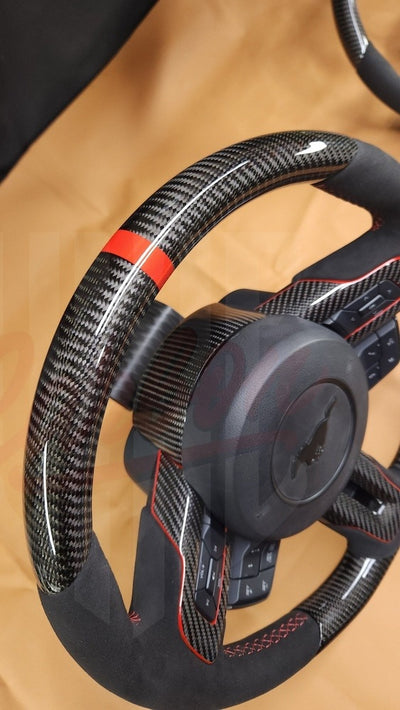 2015-2023 Mustang S550 Carbon Fiber Steering Wheel With Colored Accents - by ukiecarbon.com