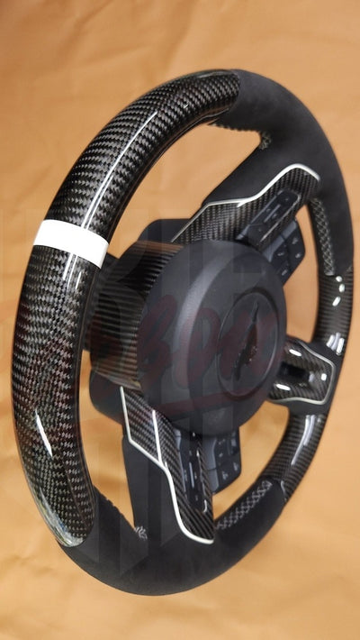 2015-2023 Mustang S550 Carbon Fiber Steering Wheel With Colored Accents - by ukiecarbon.com
