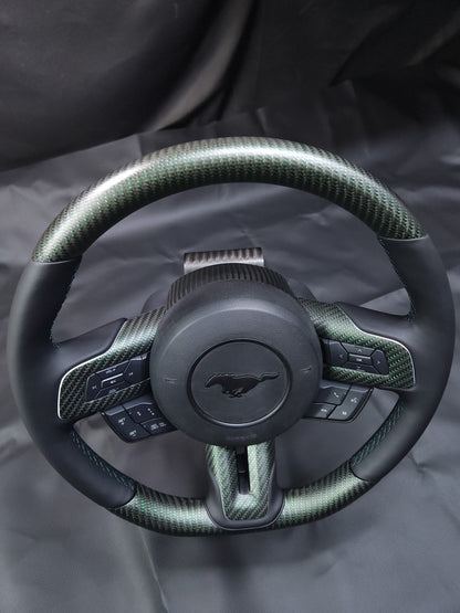 2015-2023 S550 Mustang Matte Reflective Green Carbon Fiber Steering Wheel