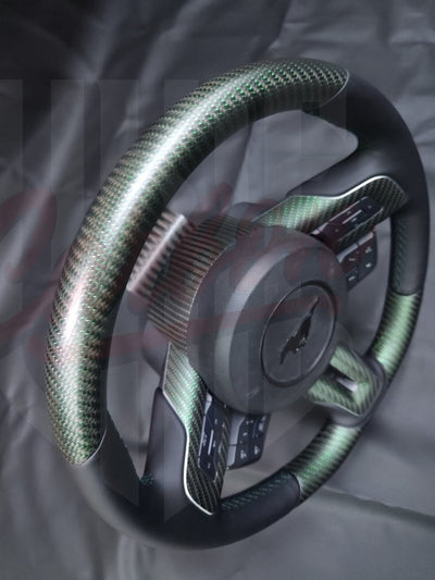 2015-2023 S550 Mustang Matte Reflective Green Carbon Fiber Steering Wheel - by ukiecarbon.com