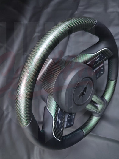 2015-2023 S550 Mustang Matte Reflective Green Carbon Fiber Steering Wheel - by ukiecarbon.com