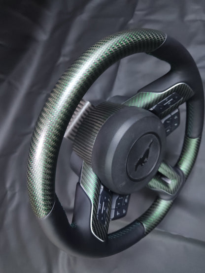 2015-2023 S550 Mustang Matte Reflective Green Carbon Fiber Steering Wheel