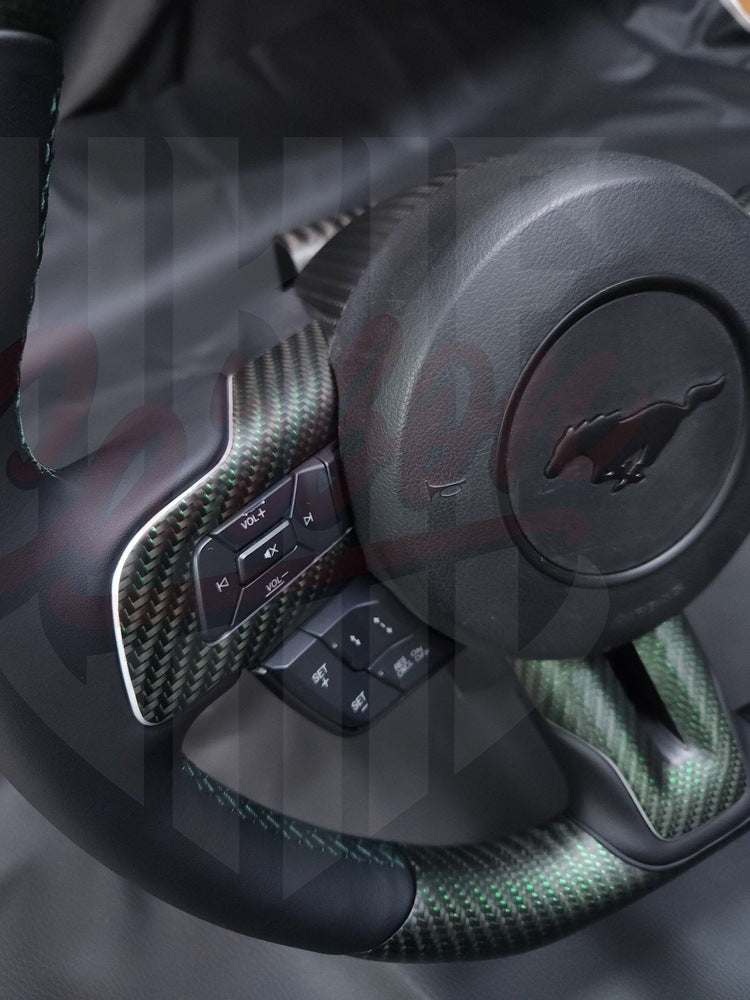 2015-2023 S550 Mustang Matte Reflective Green Carbon Fiber Steering Wheel - by ukiecarbon.com