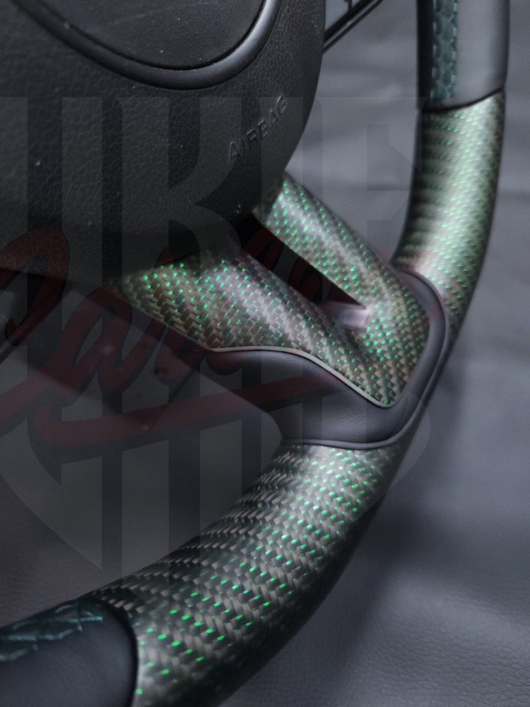2015-2023 S550 Mustang Matte Reflective Green Carbon Fiber Steering Wheel - by ukiecarbon.com