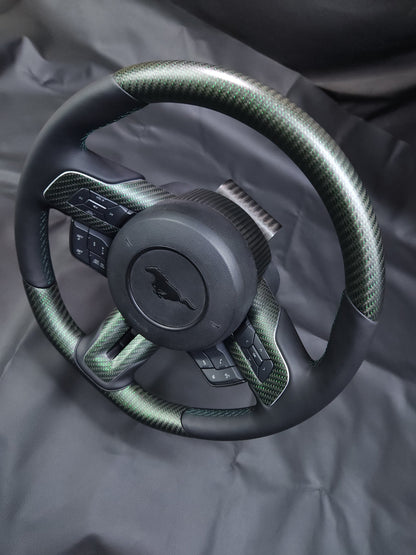 2015-2023 S550 Mustang Matte Reflective Green Carbon Fiber Steering Wheel