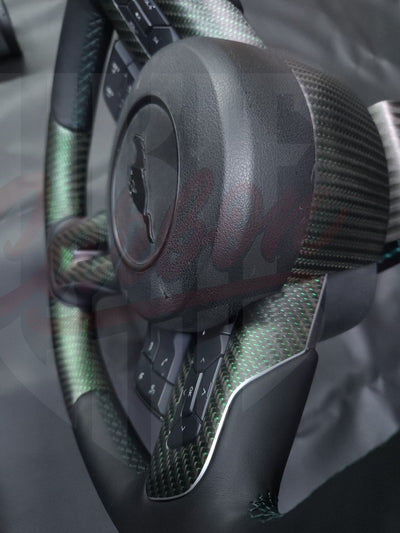 2015-2023 S550 Mustang Matte Reflective Green Carbon Fiber Steering Wheel - by ukiecarbon.com