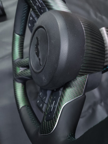 2015-2023 S550 Mustang Matte Reflective Green Carbon Fiber Steering Wheel