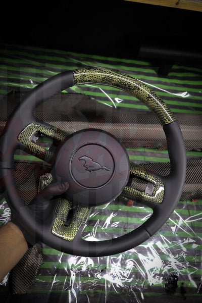 2015-2023 Mustang S550 Green Camo Carbon Fiber Steering Wheel - by ukiecarbon.com